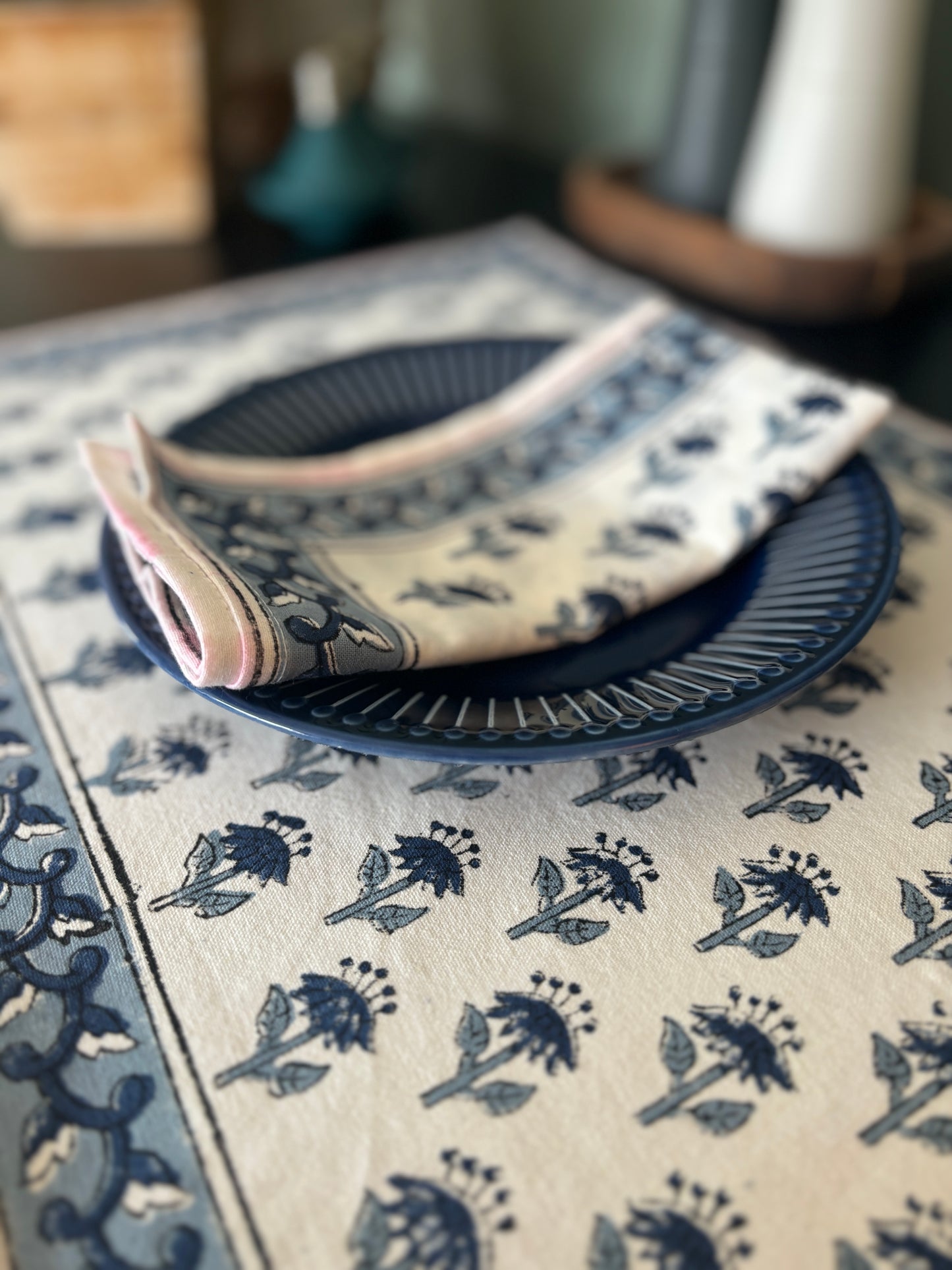 Indigo Charm Hand Block Printed Table Mats & Napkins – Set of 4