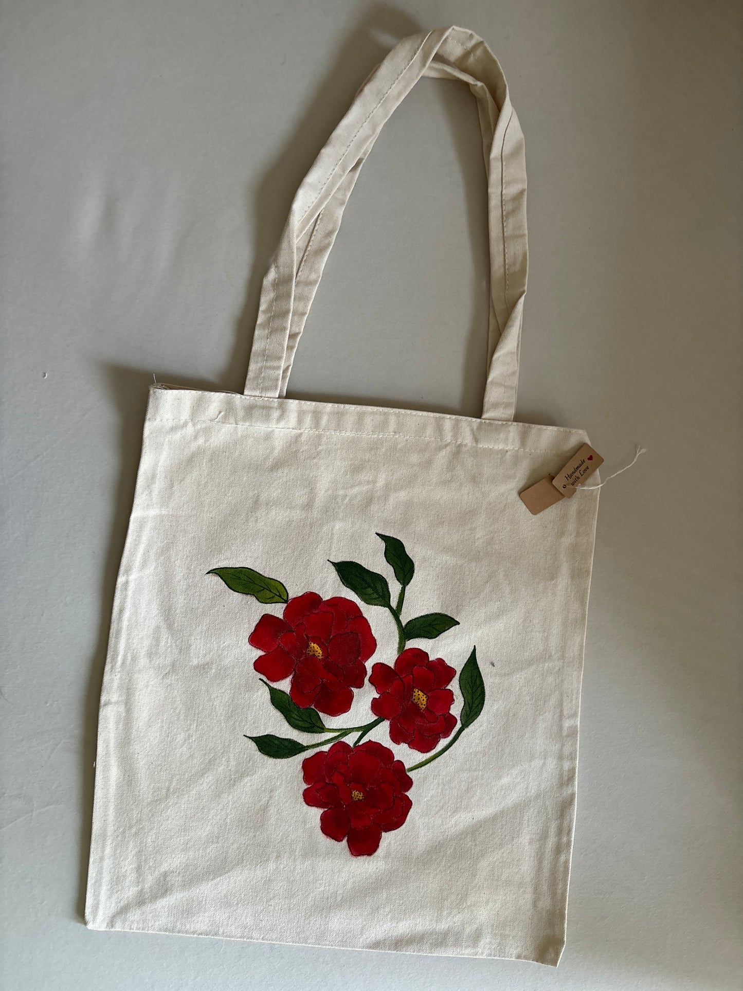 Red Bloom Hand Painted Canvas Tote Bag LARGE