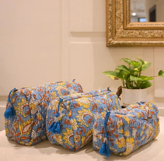 Sky Bloom Block Printed Vanity Pieces