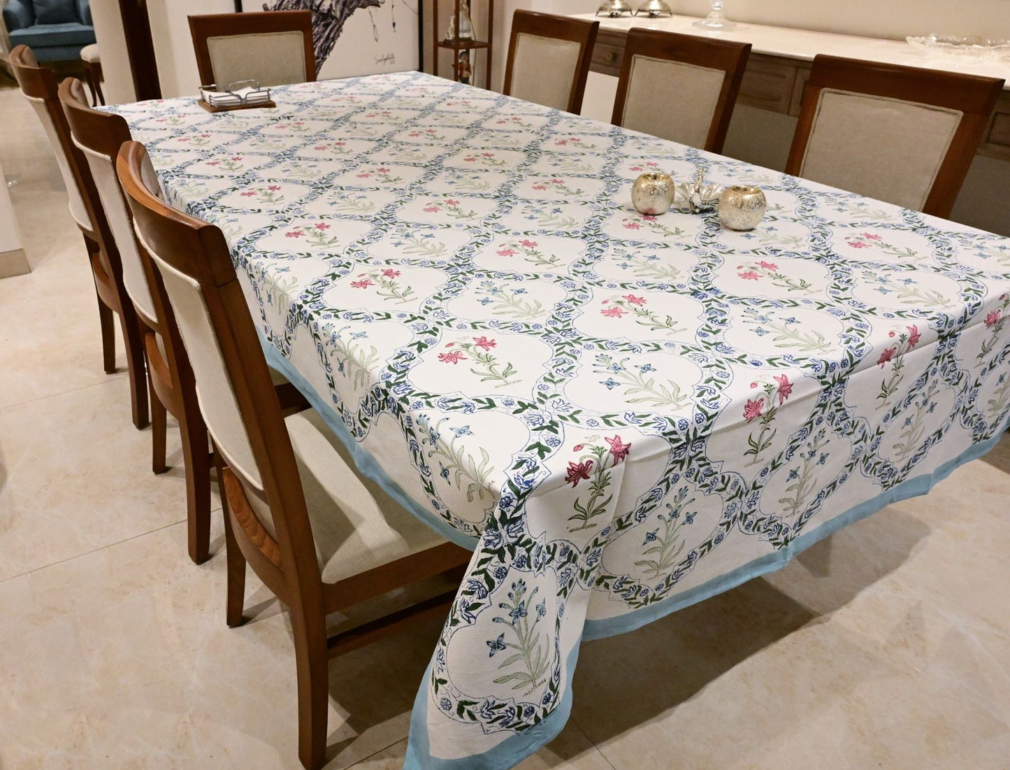 Garden Trellis Block Printed Tablecloth