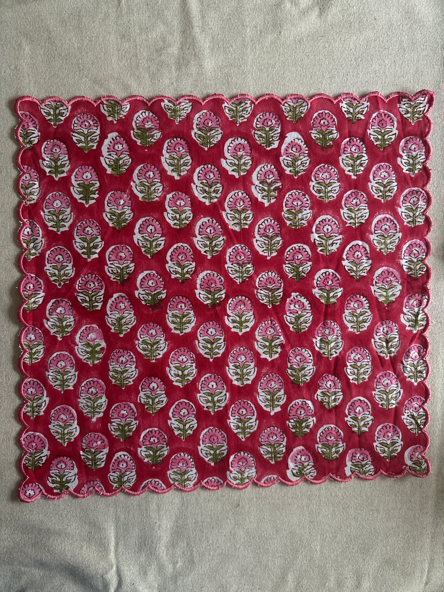 Crimson Bloom Block Printed Table Napkins - Set of 2