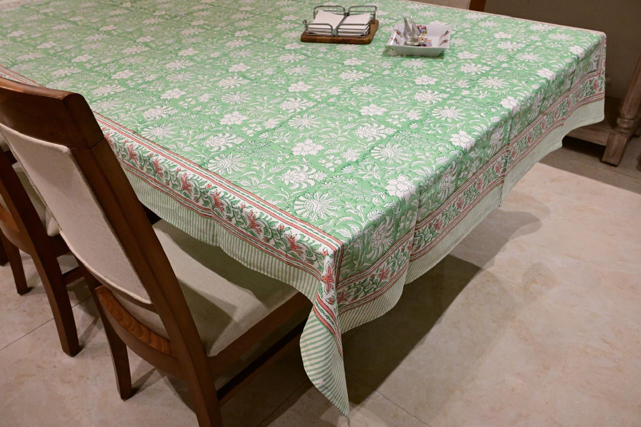 Meadow Green Block Print Tablecloth