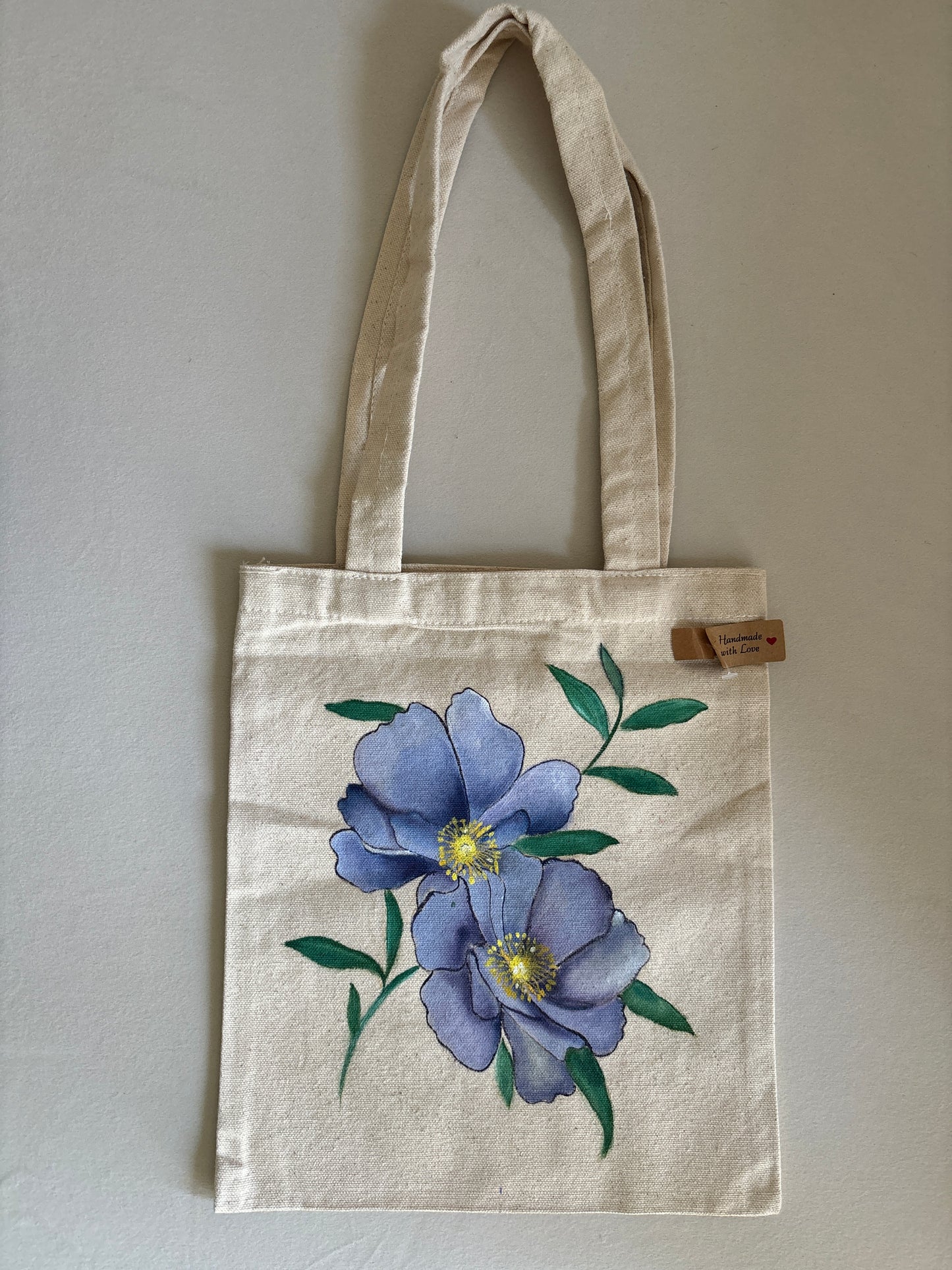 Blue Bloom Hand Painted Canvas Tote Bag SMALL