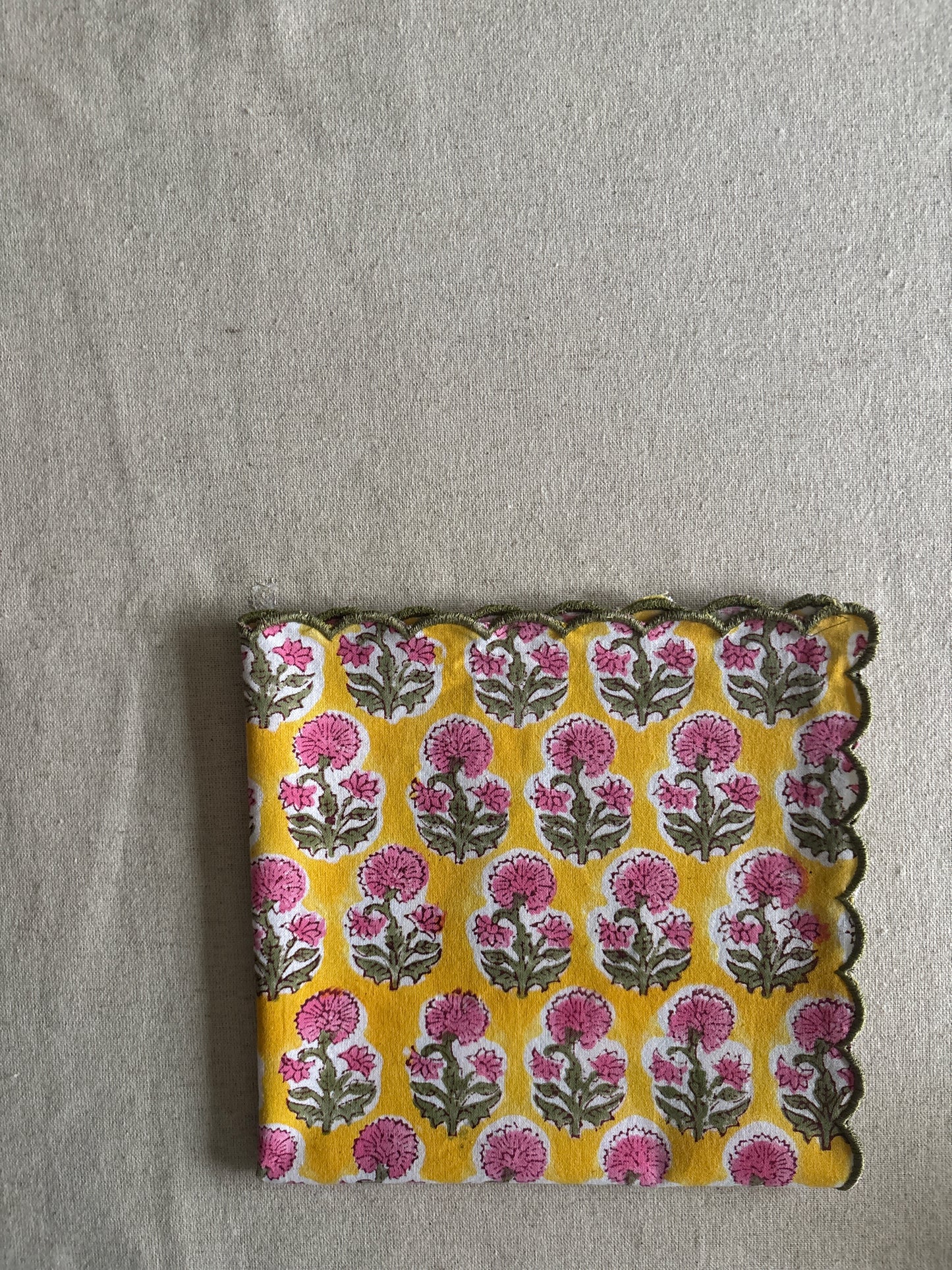 Yellow Garden Block Printed Table Napkins-Set of 2