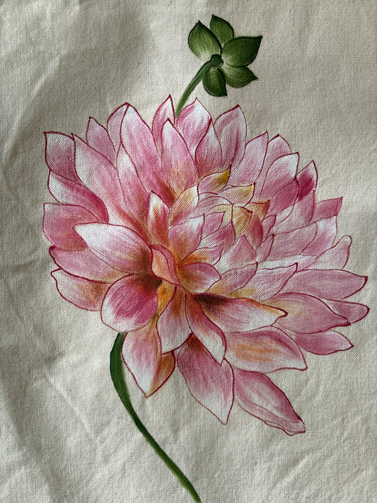 Dahlia Hand Painted Canvas Tote Bag LARGE