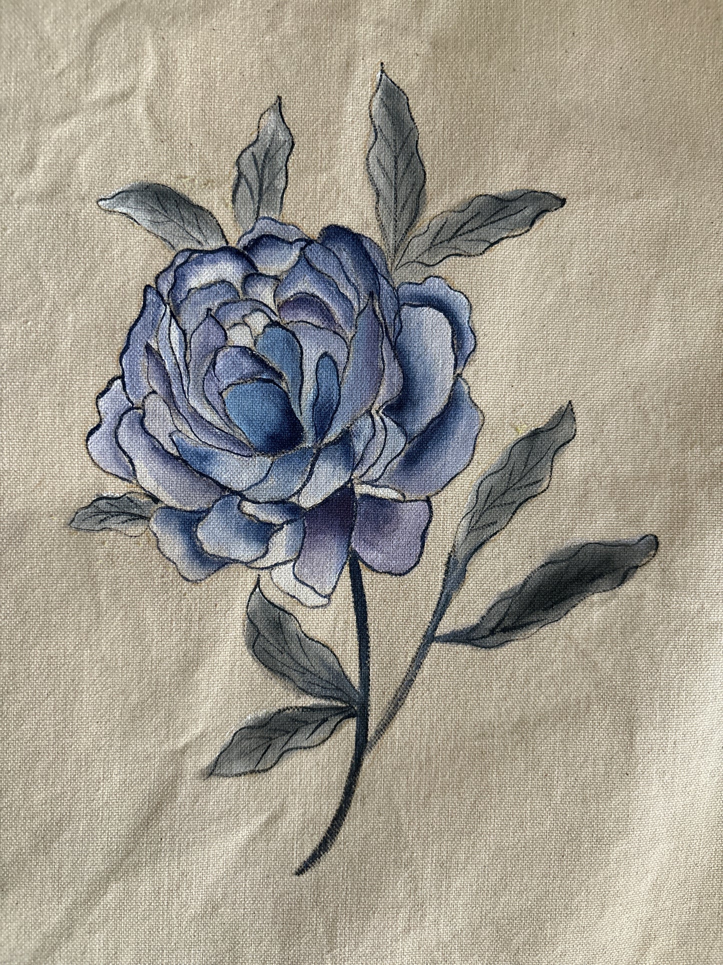 Blue Rose Hand Painted Canvas Tote Bag LARGE