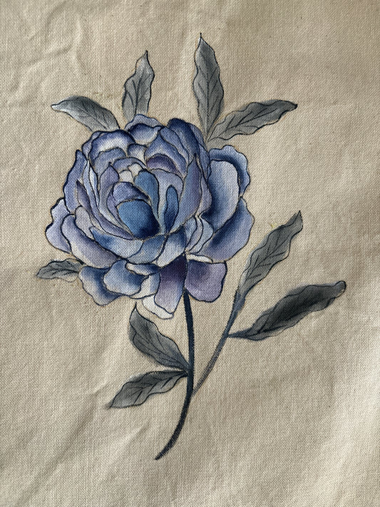 Blue Rose Hand Painted Canvas Tote Bag LARGE