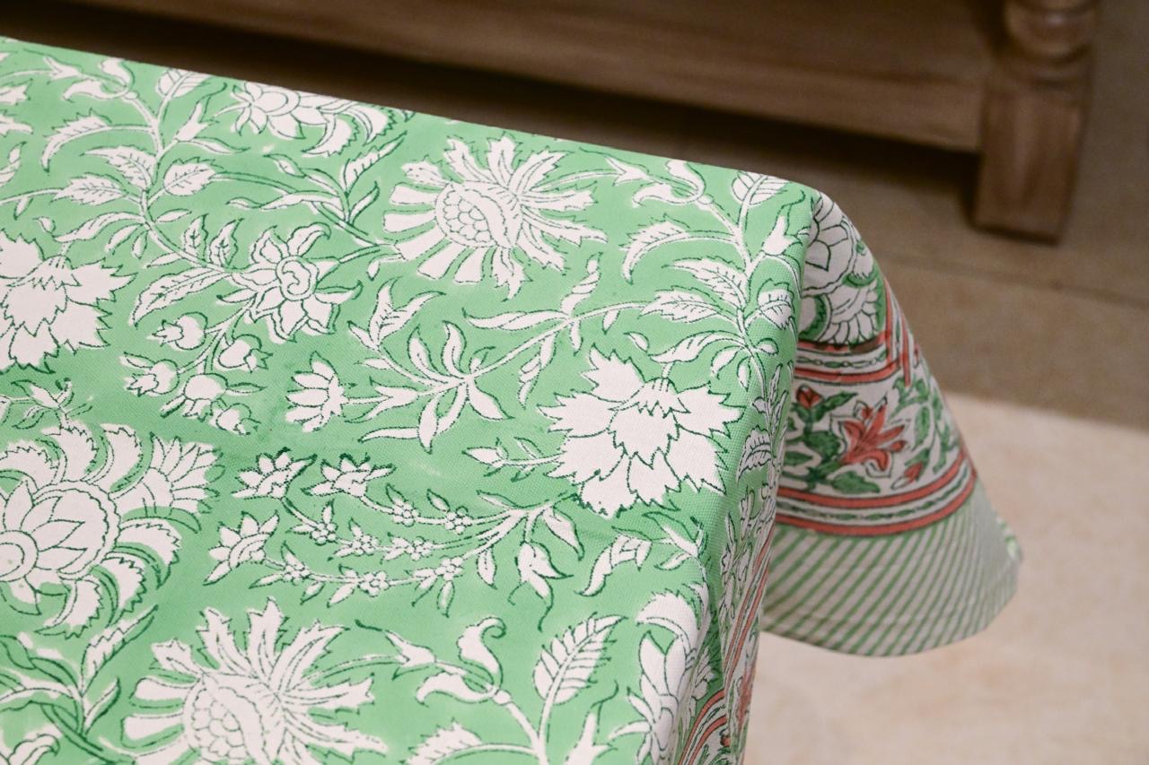 Meadow Green Block Print Tablecloth