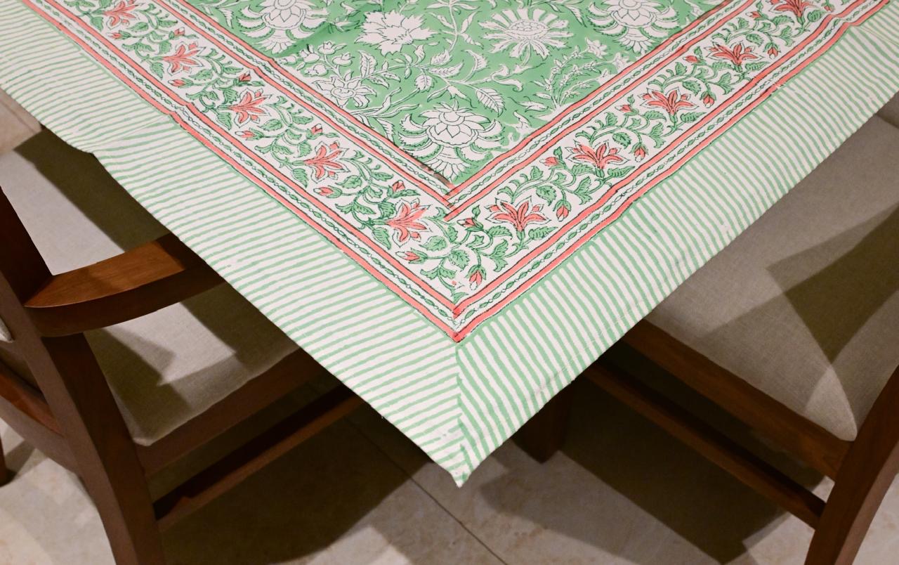 Meadow Green Block Print Tablecloth