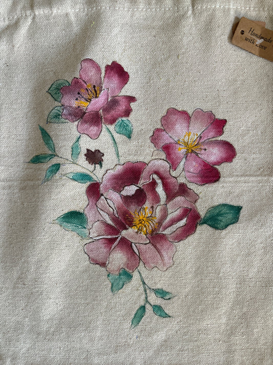 Pink Bloom Hand Painted Canvas Tote Bags SMALL