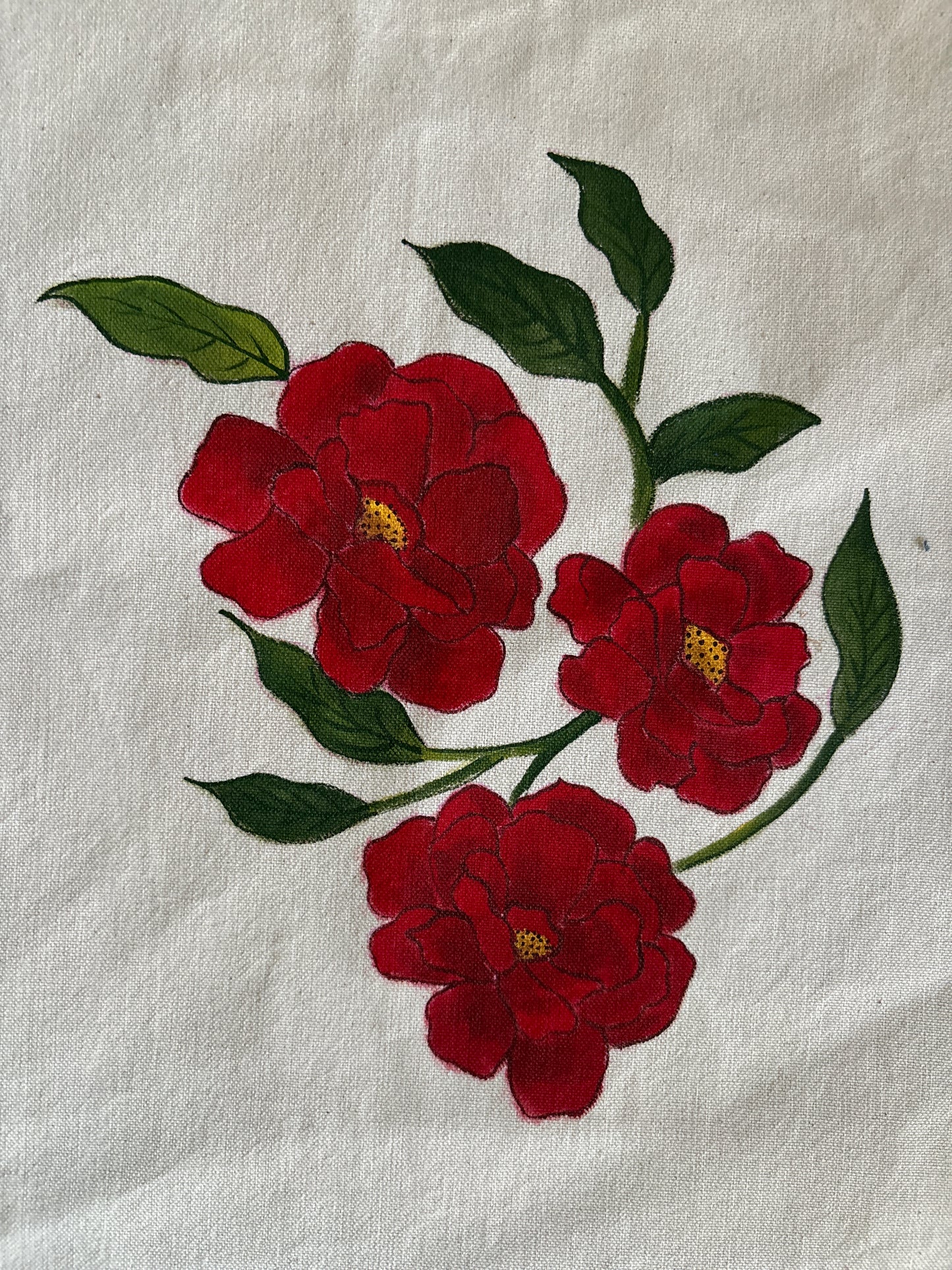 Red Bloom Hand Painted Canvas Tote Bag LARGE