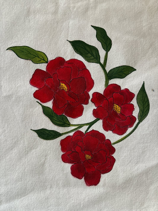 Red Bloom Hand Painted Canvas Tote Bag LARGE