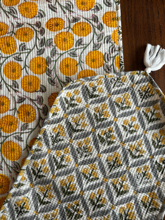 Marigold Maze Reversible Block Printed Table Runner