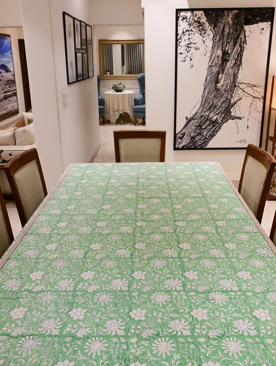 Meadow Green Block Print Tablecloth