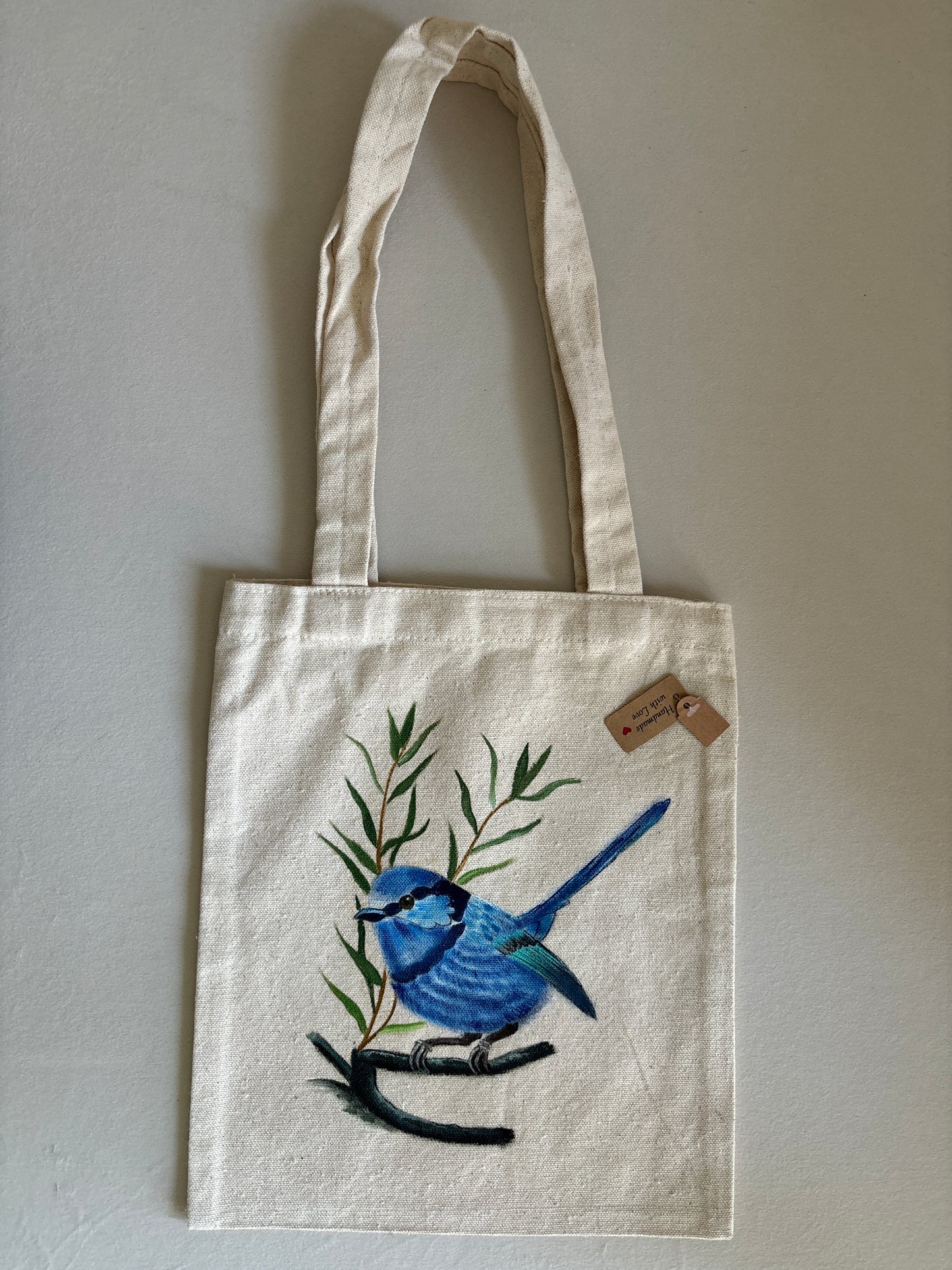Blue Bird Hand Painted Canvas Tote Bag SMALL