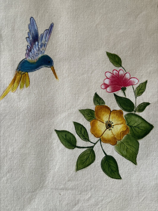 Humming Bird Hand Painted Canvas Tote Bag LARGE