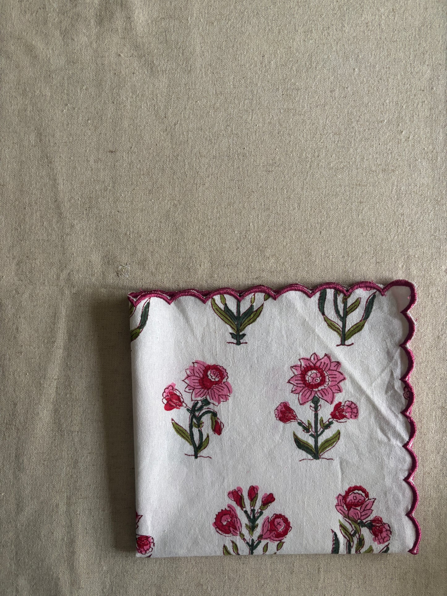 Pink Bloom Block Printed Table Napkins - Set of 2