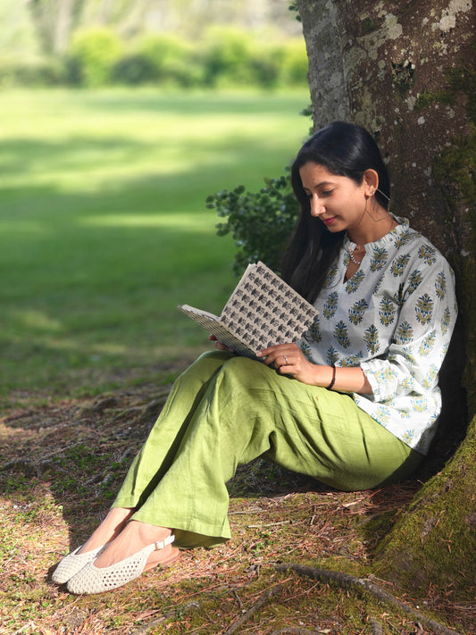 Floral Green Blossom Block Print Blouse