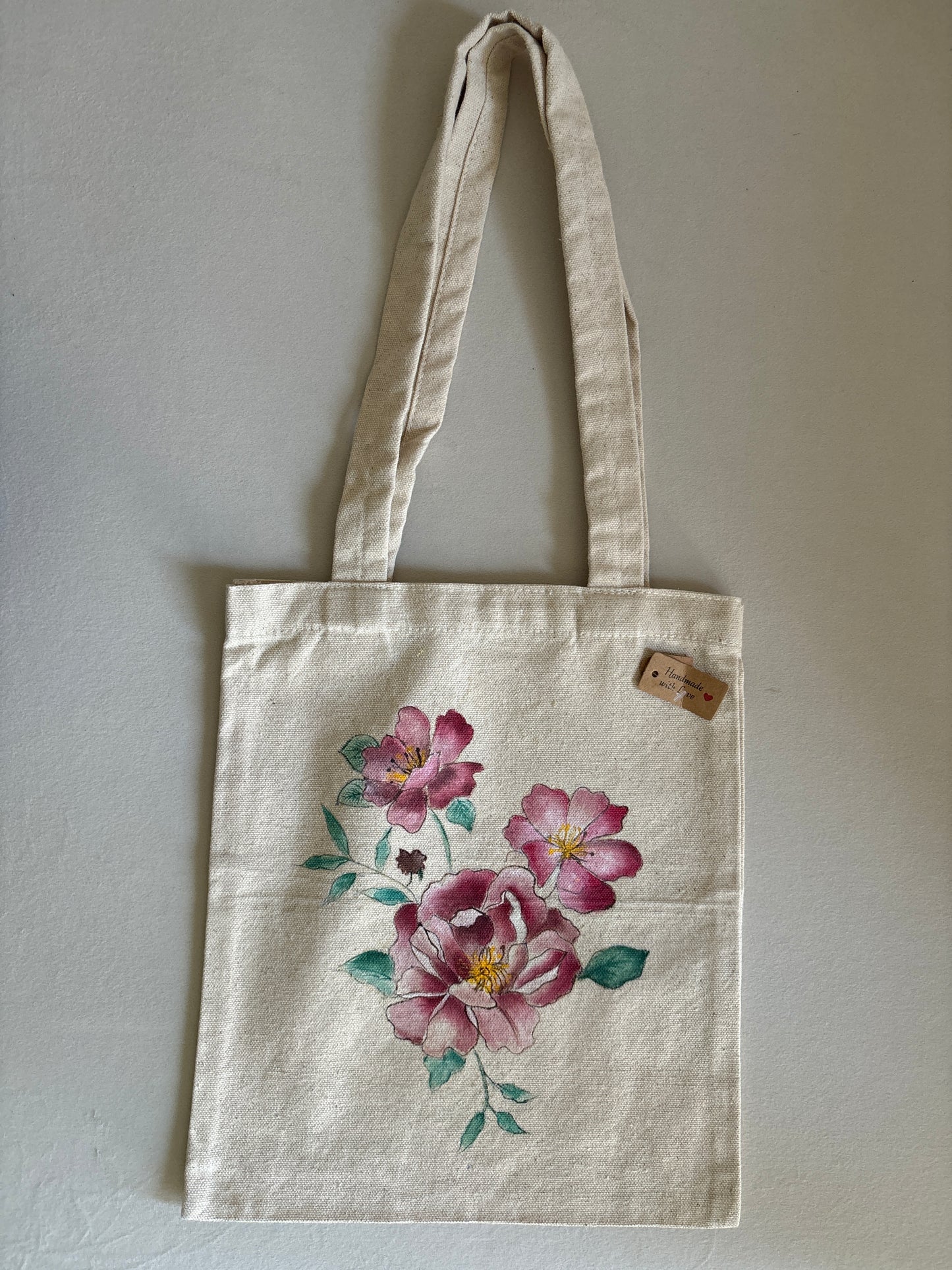 Pink Bloom Hand Painted Canvas Tote Bags SMALL
