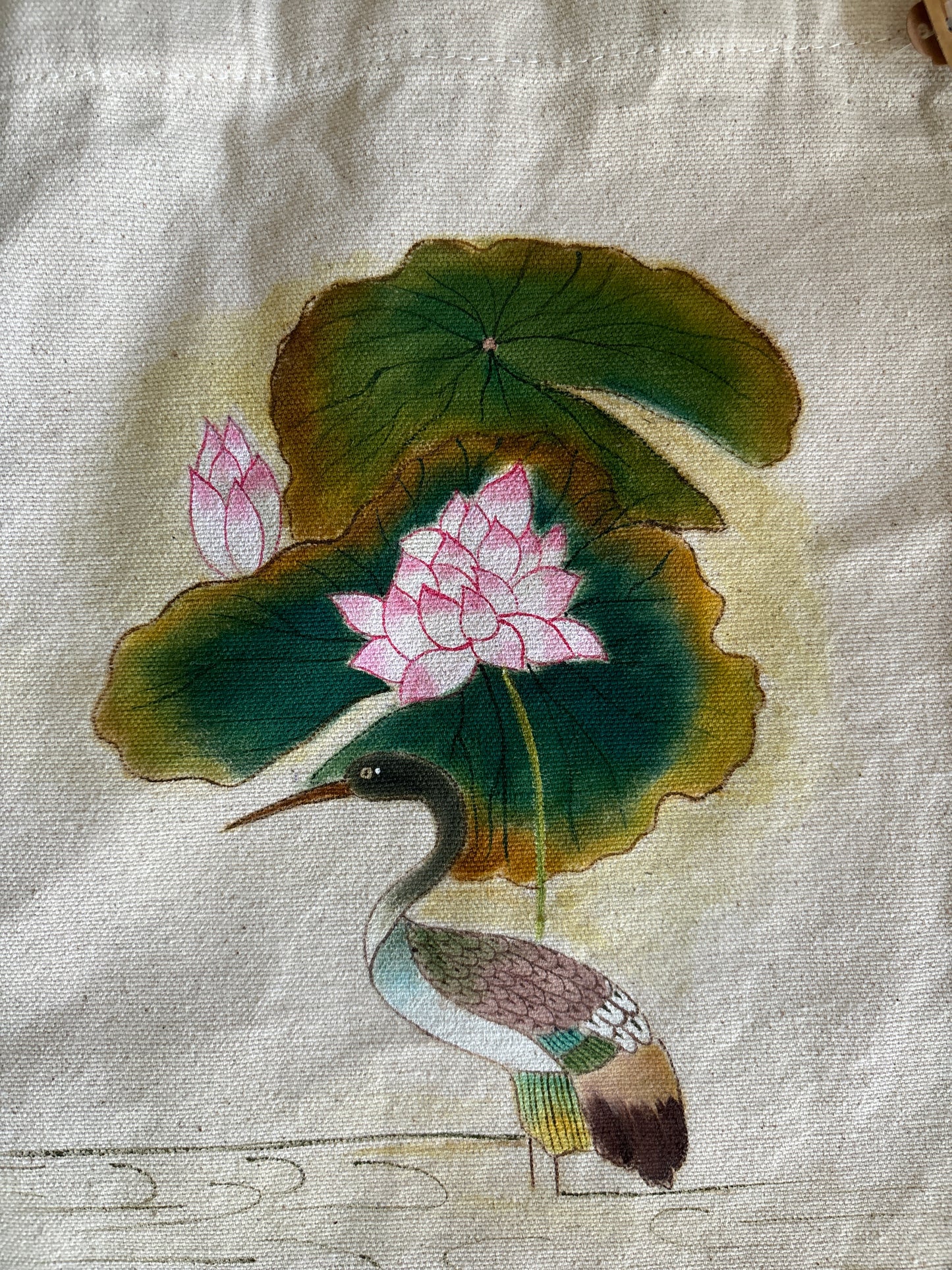 Crane Bird Hand Painted Canvas Tote Bag SMALL