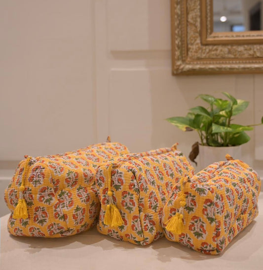 Sunny Bloom Block Printed Vanity Pouch