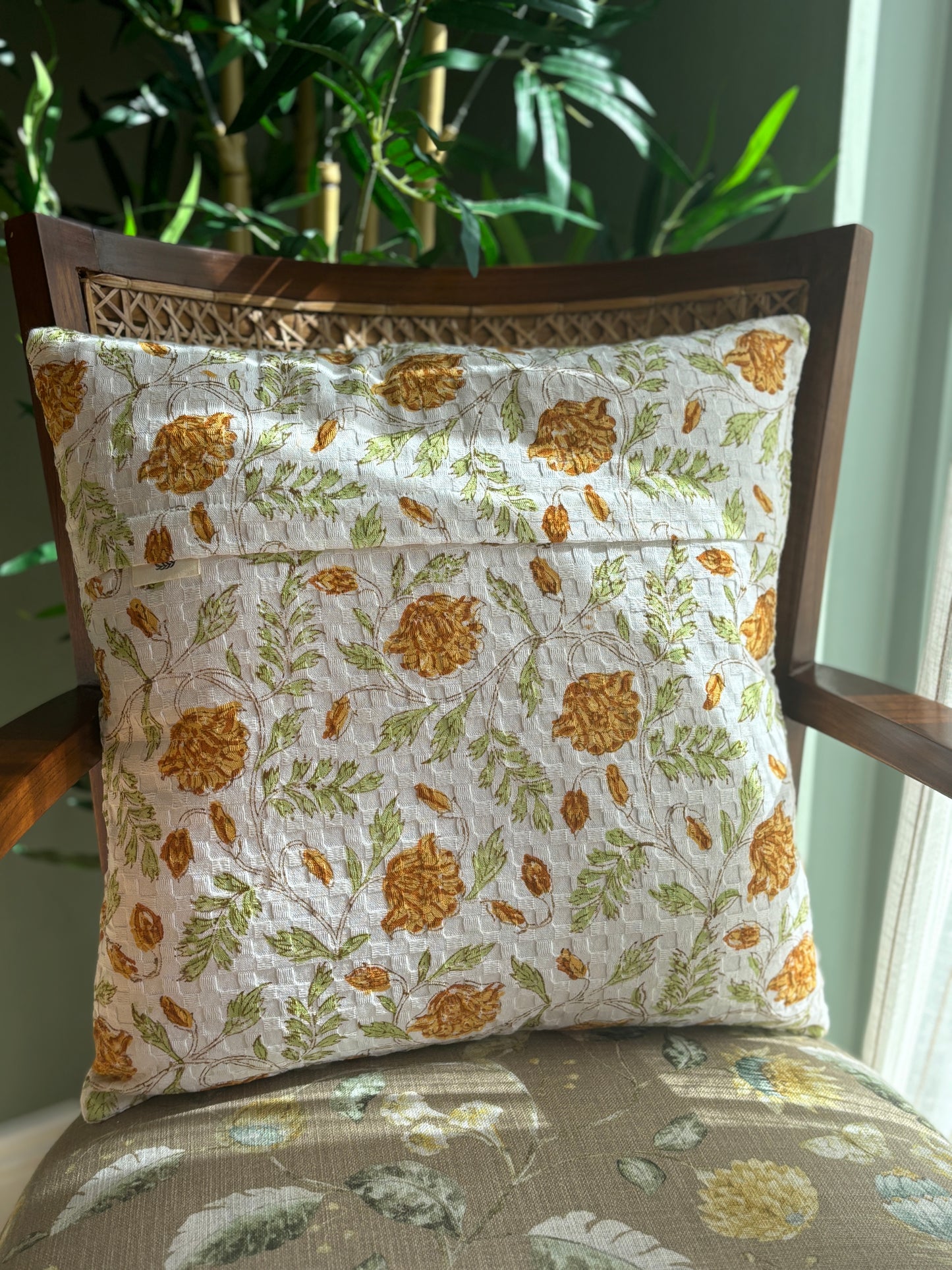 Marigold Bloom Block Printed Cushion