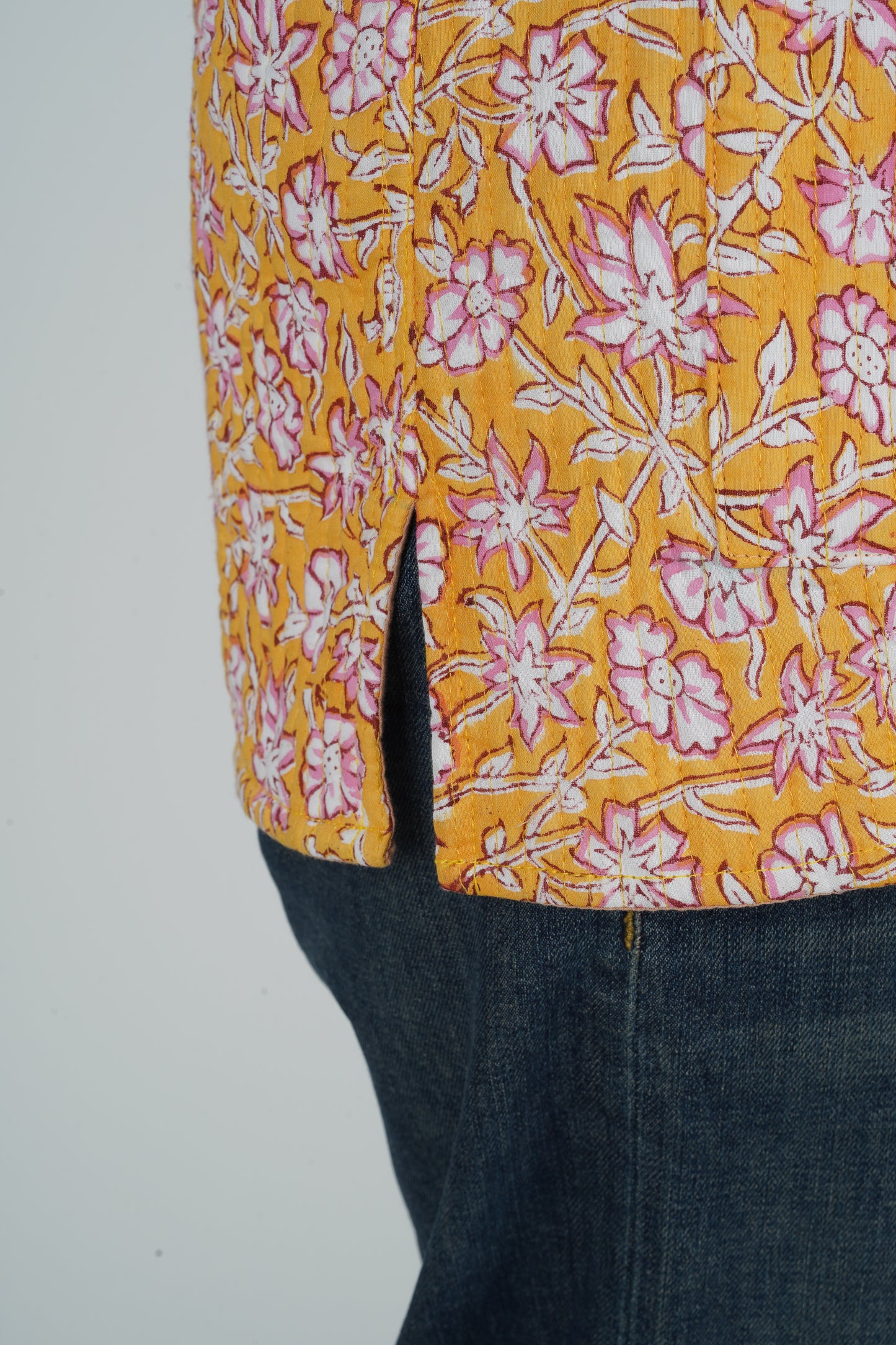 Yellow Blush Block Printed Jacket | Long Sleeve Quilted Jodhpuri Jackets