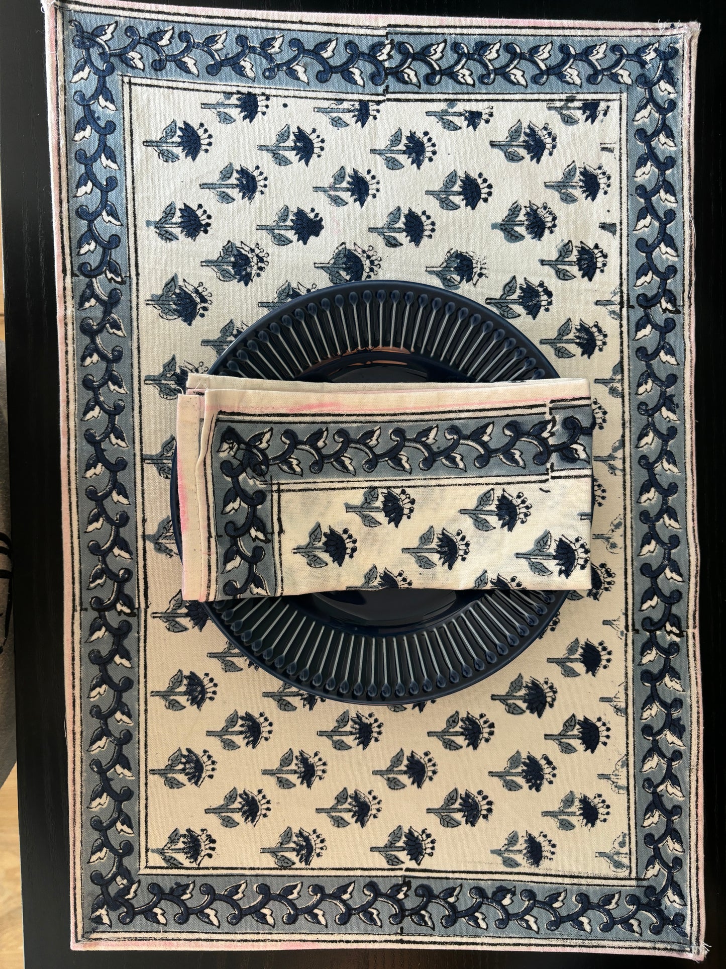 Indigo Charm Hand Block Printed Table Mats & Napkins – Set of 4