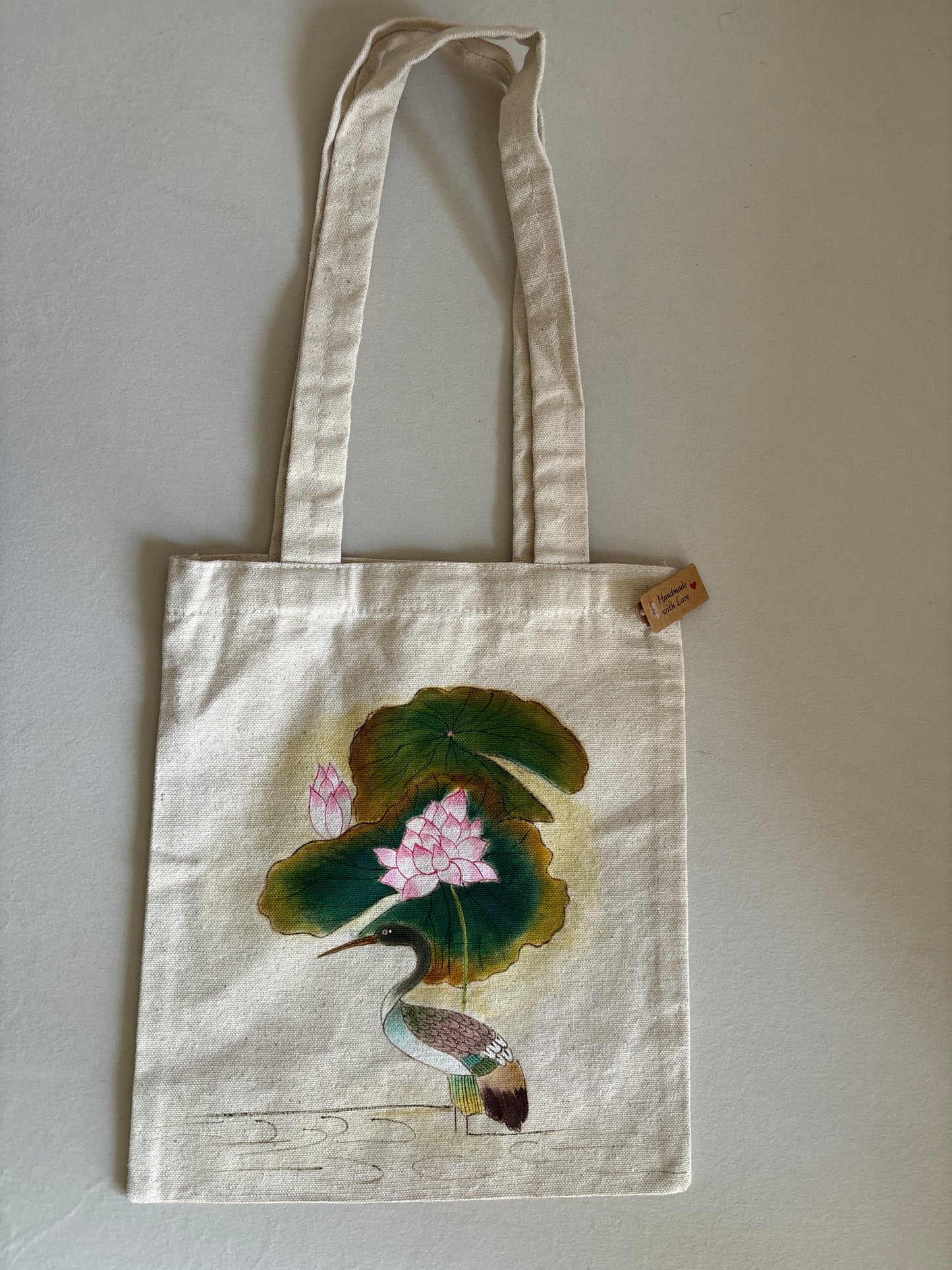 Crane Bird Hand Painted Canvas Tote Bag SMALL