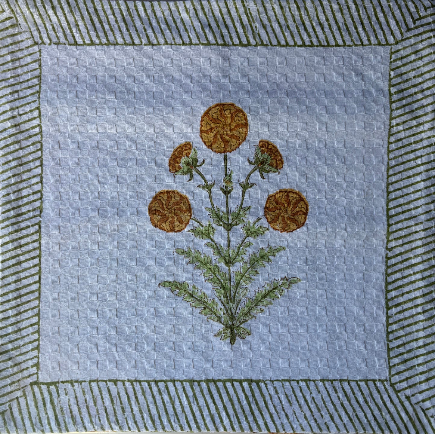 Marigold Bloom Block Printed Cushion