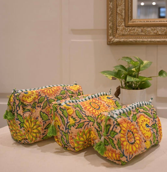 Meadow Glow Block Printed Vanity Pouches