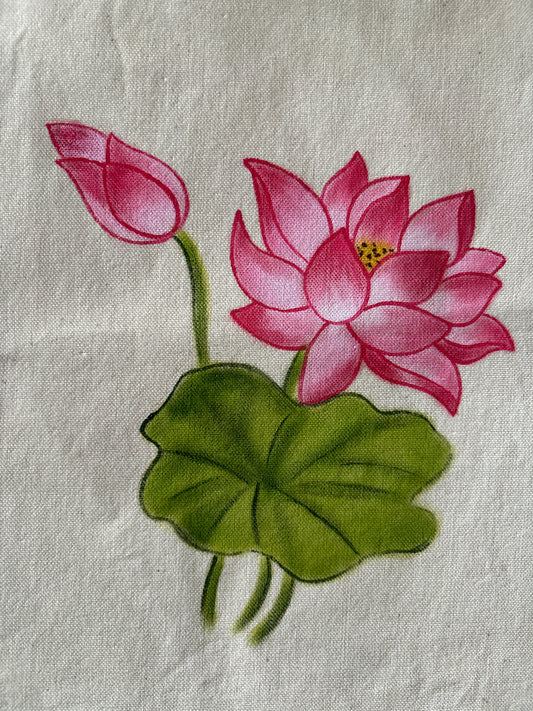 Lotus Hand Painted Canvas Tote Bag LARGE