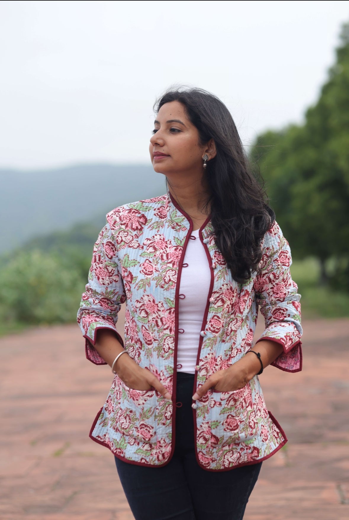 Rose Floral Reversible Hand Block Printed Jacket