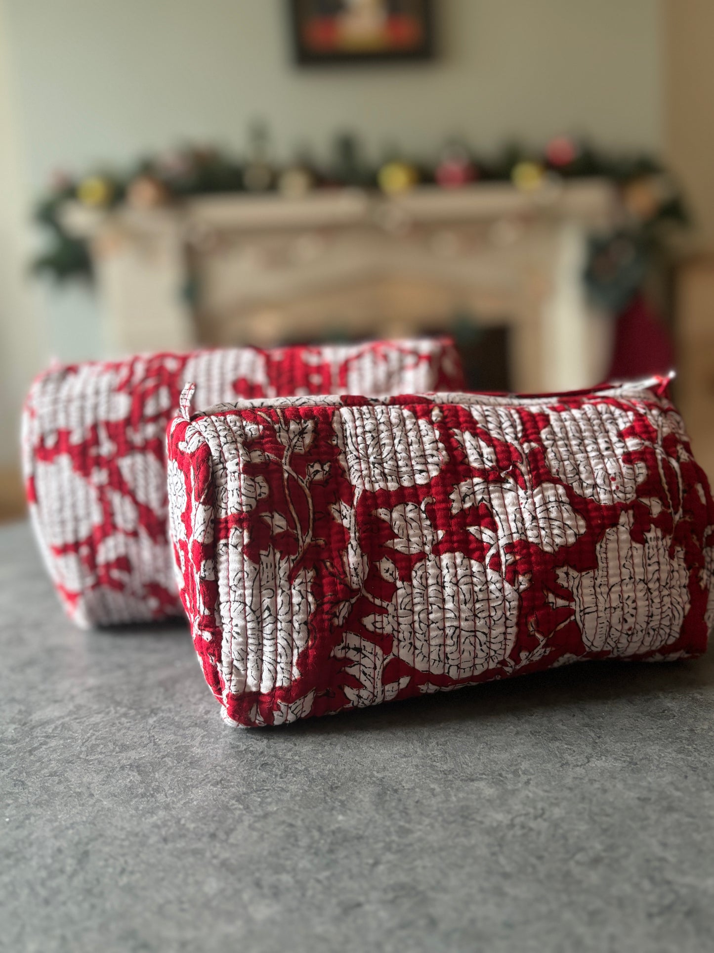 Red Floral Wash Bags - Set of 2