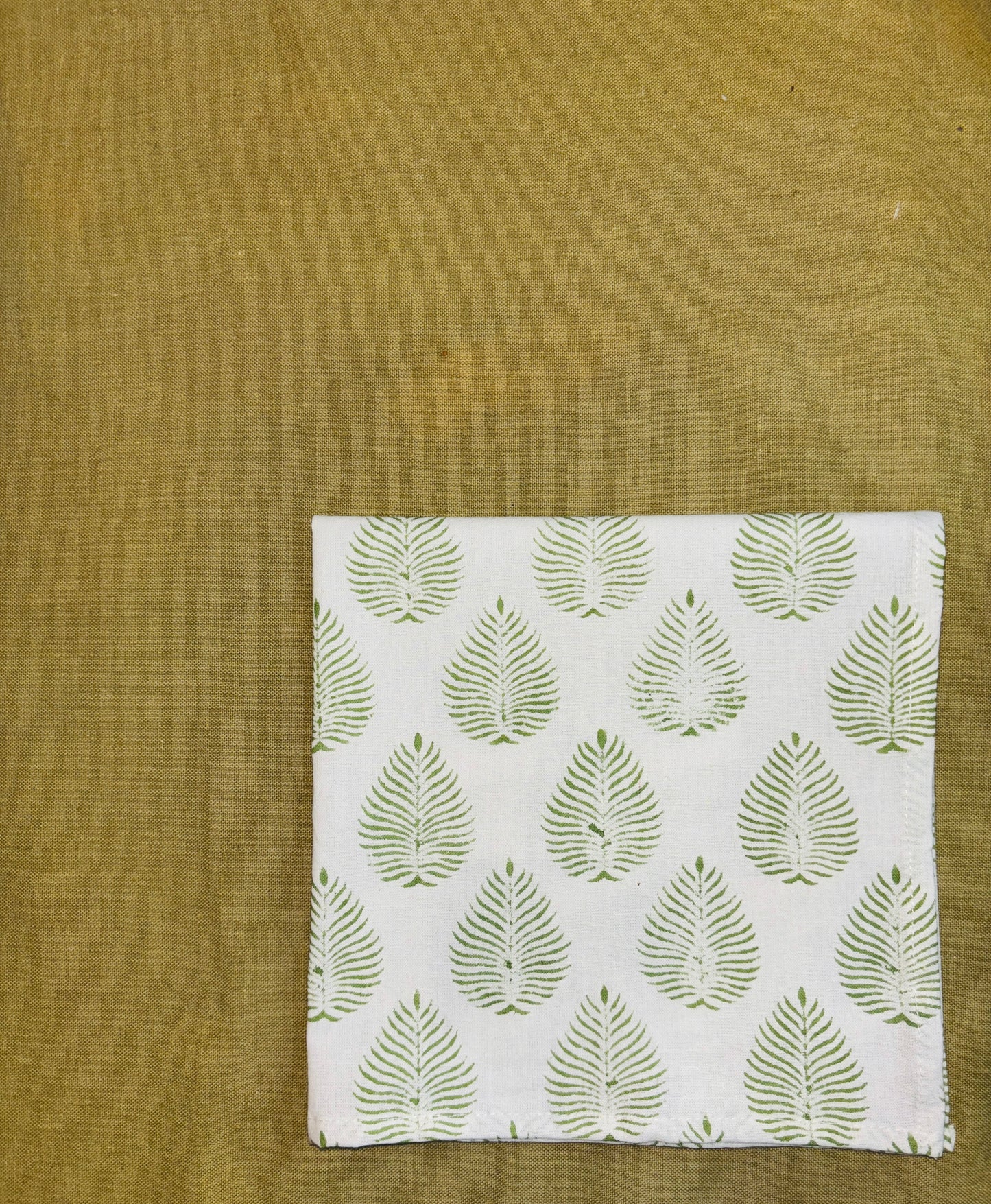 Handmade Jaipur Block Print Cotton Napkins – Green Leaf Pattern (Set of 2)