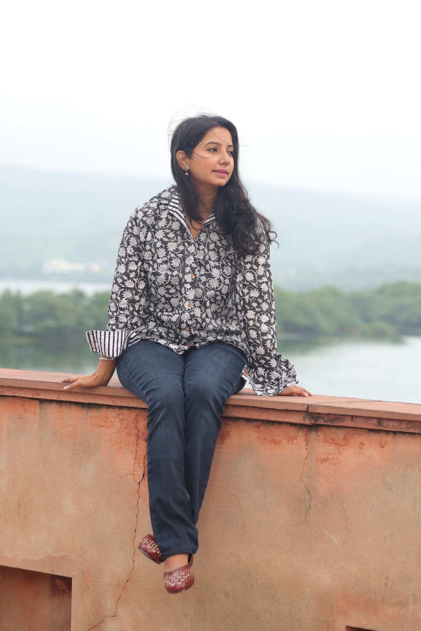 The Noor Shirt – Black & White Hand Block Printed Cotton Shirt