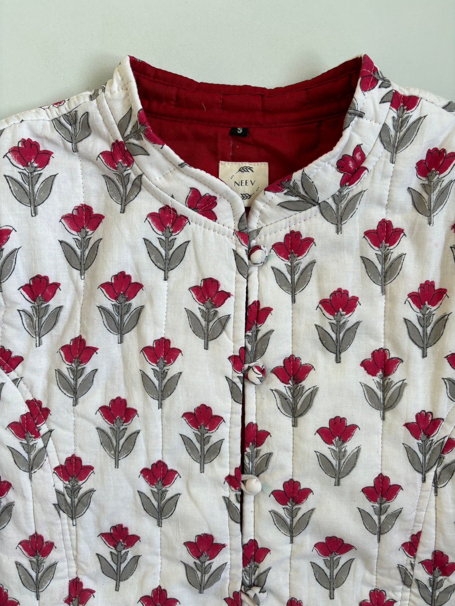Red Petal Block Printed Jacket