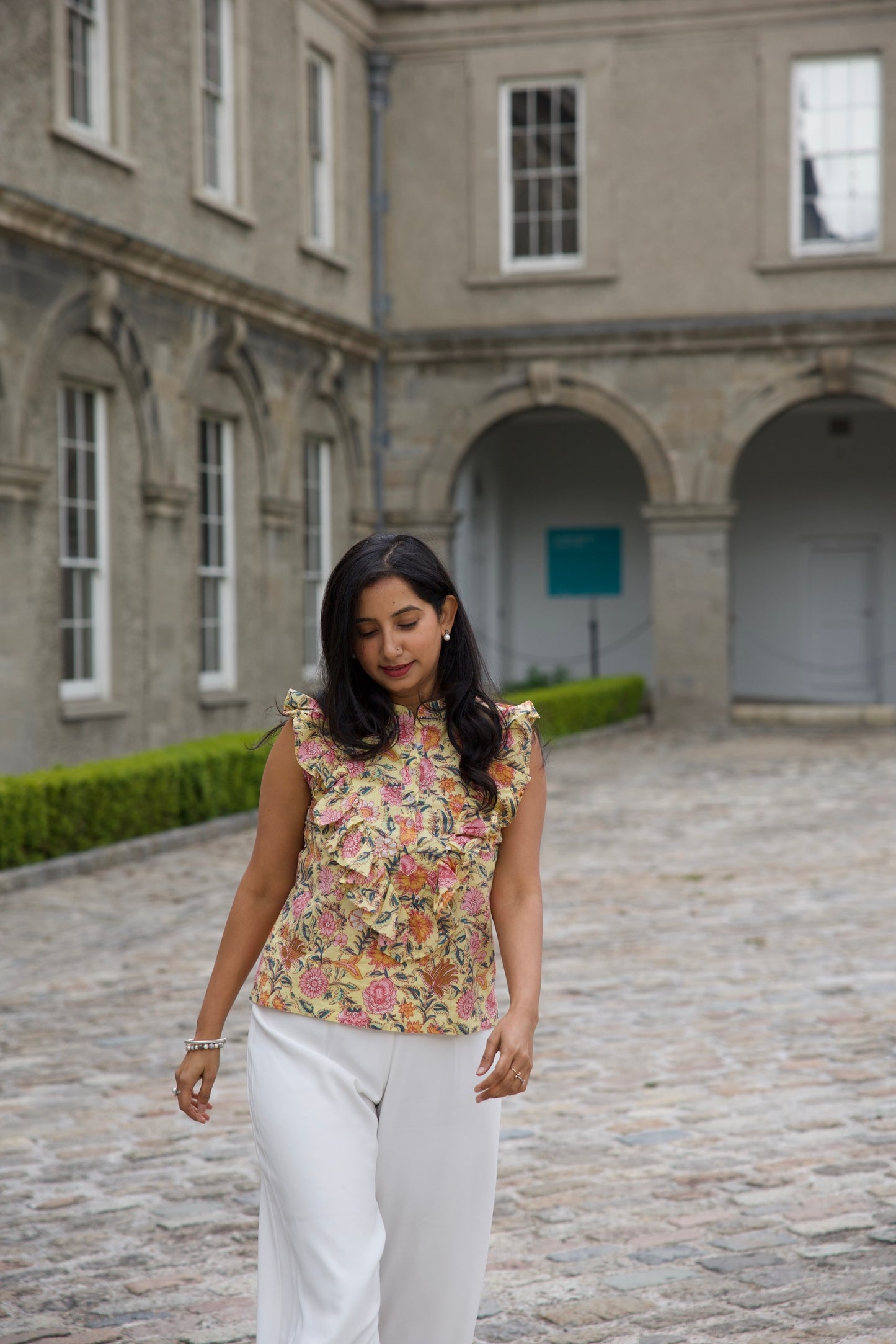 Honey Bloom Block Printed Cotton Blouse