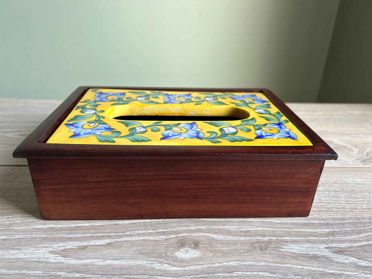 Yellow Majestic Blue Pottery Tissue Box