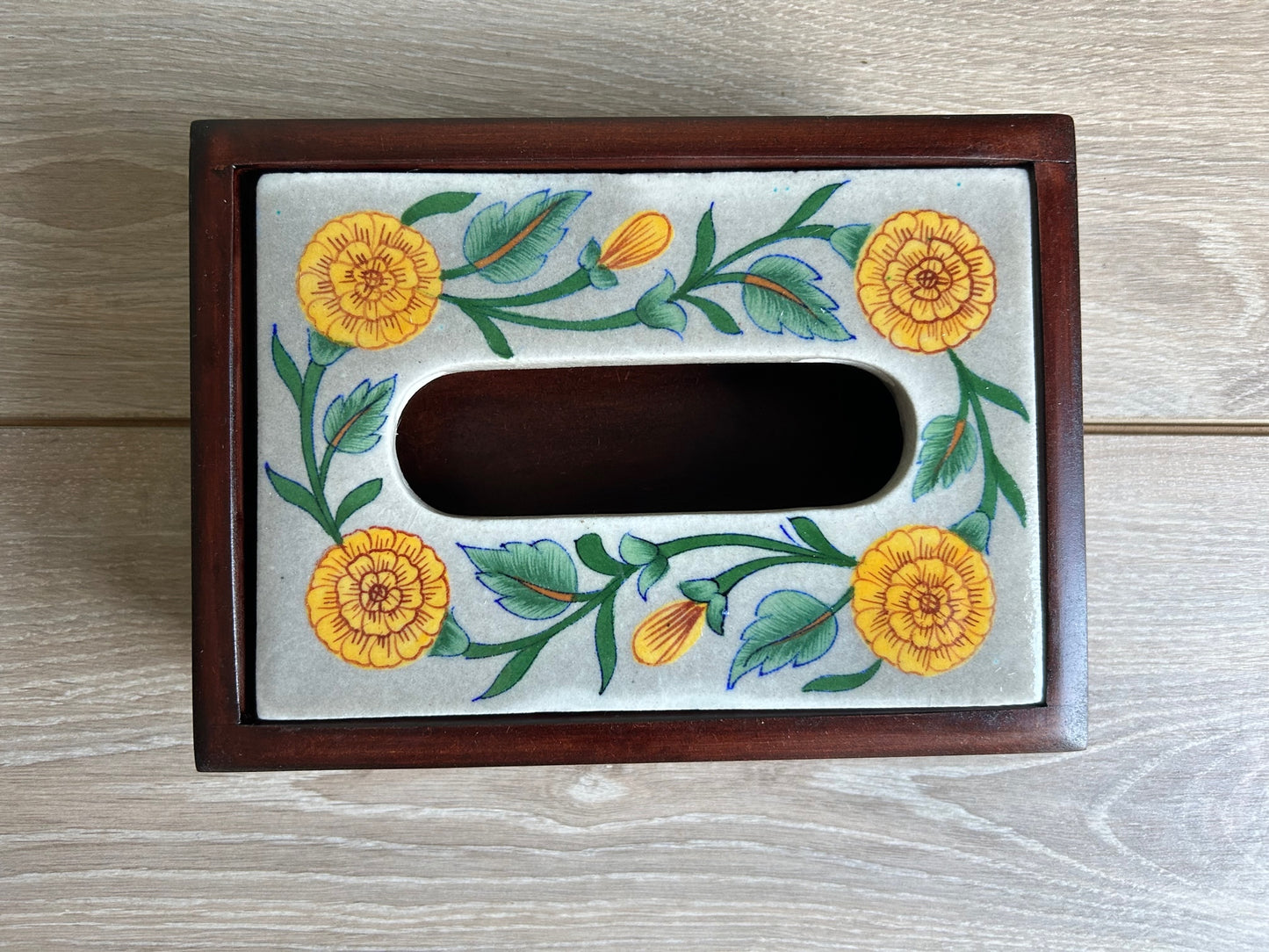 White Majestic Blue Pottery Tissue Box