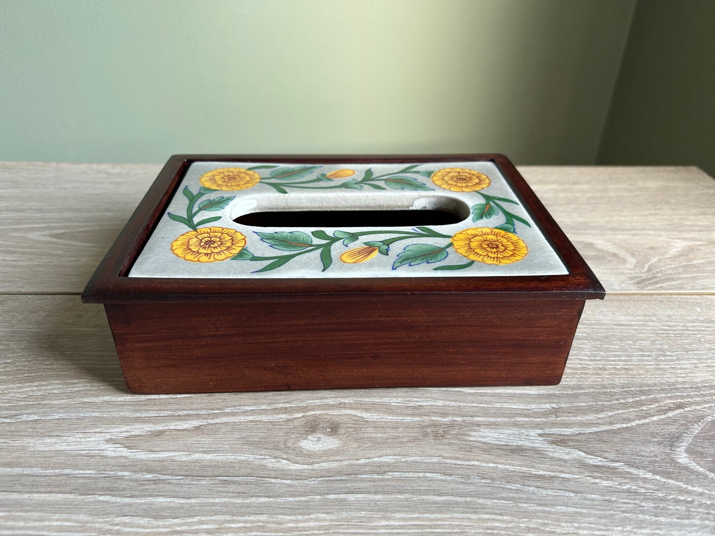 White Majestic Blue Pottery Tissue Box