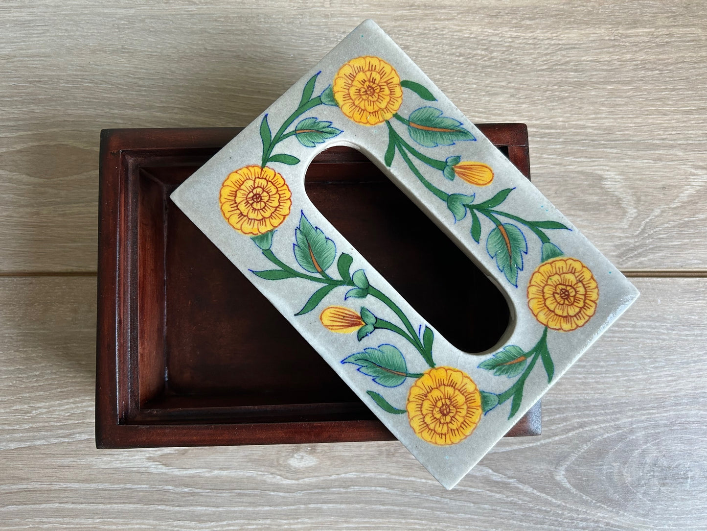 White Majestic Blue Pottery Tissue Box