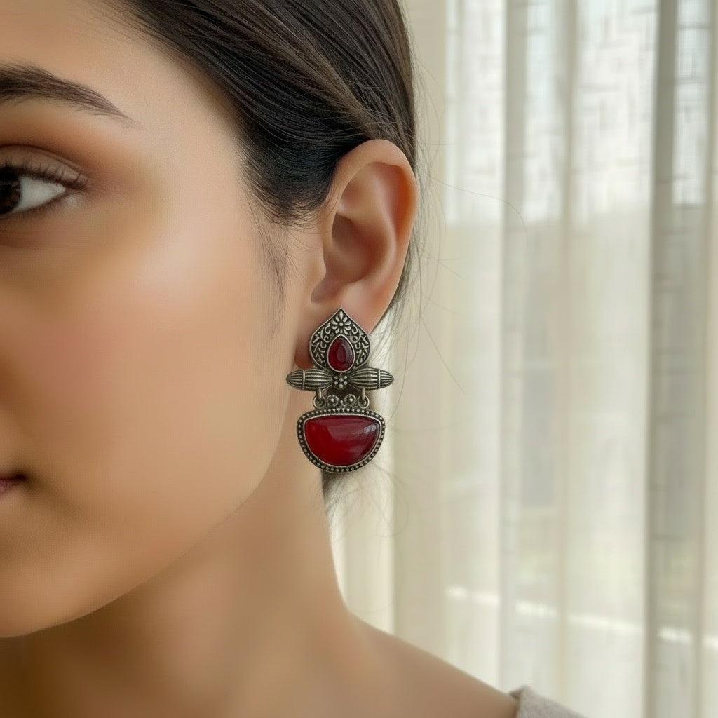 Rani Red Temple Drop Earrings