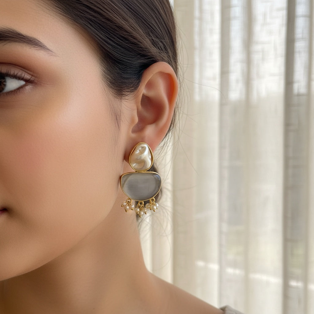 Moonstone Pearl Cascade Earrings