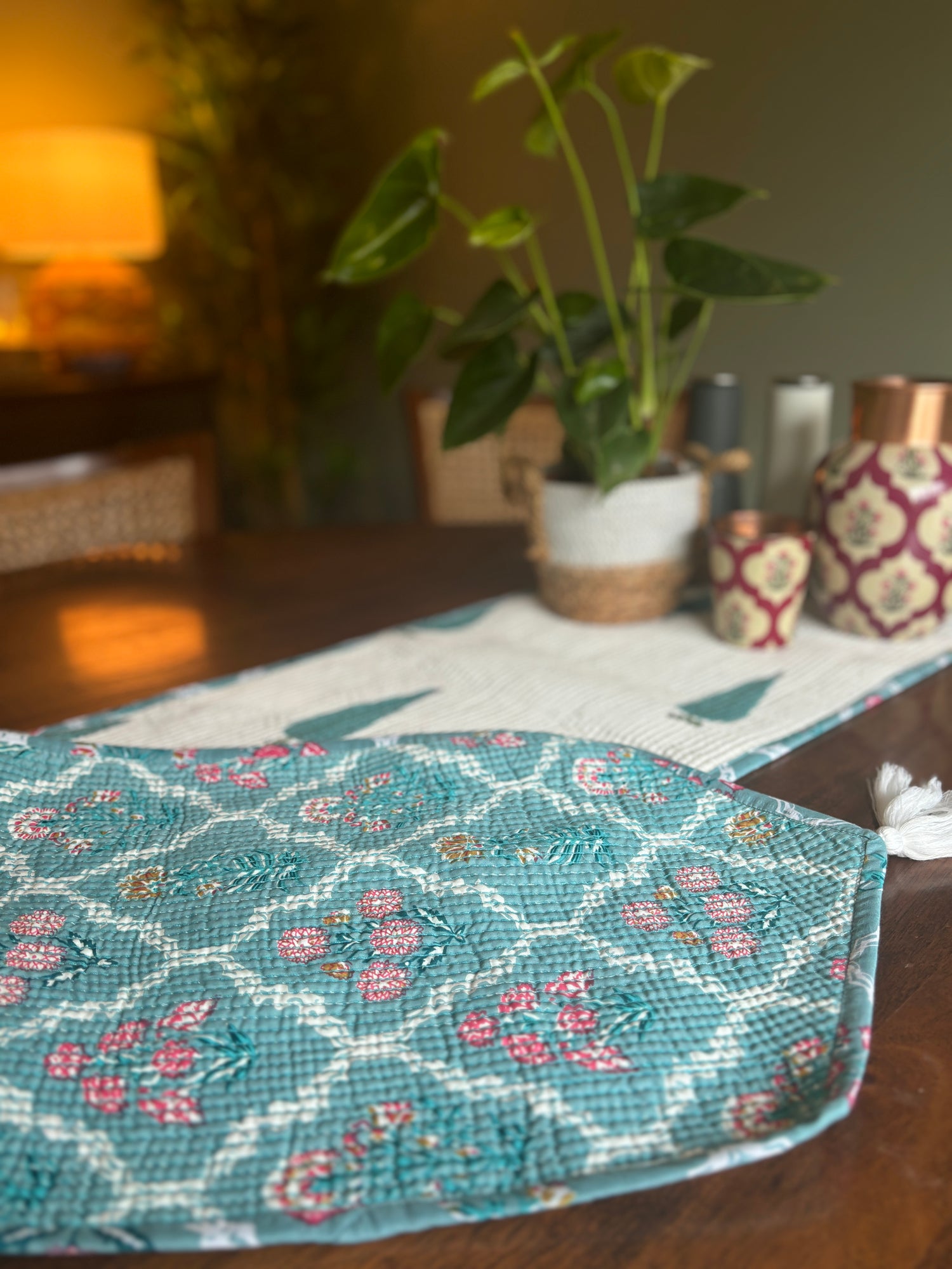 Table Runner | Quilted | Reversible | Block Printed