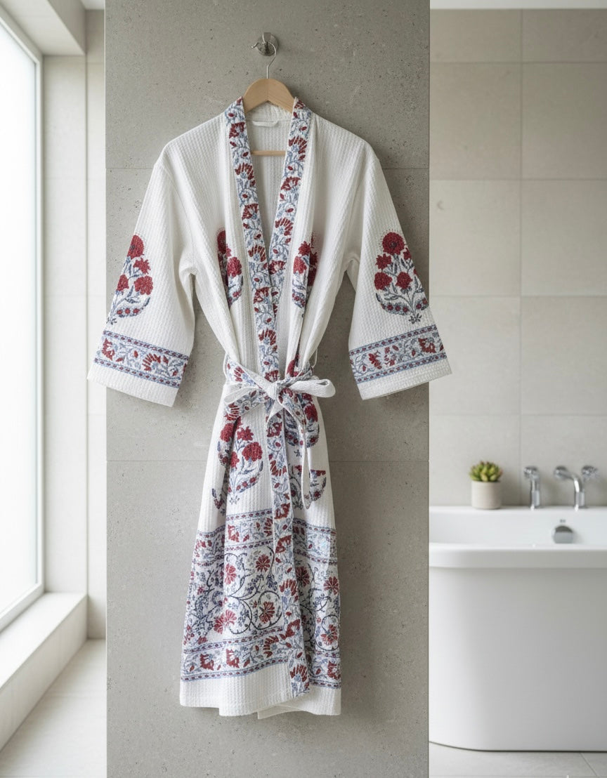 Block Printed 100% Cotton Bathrobe