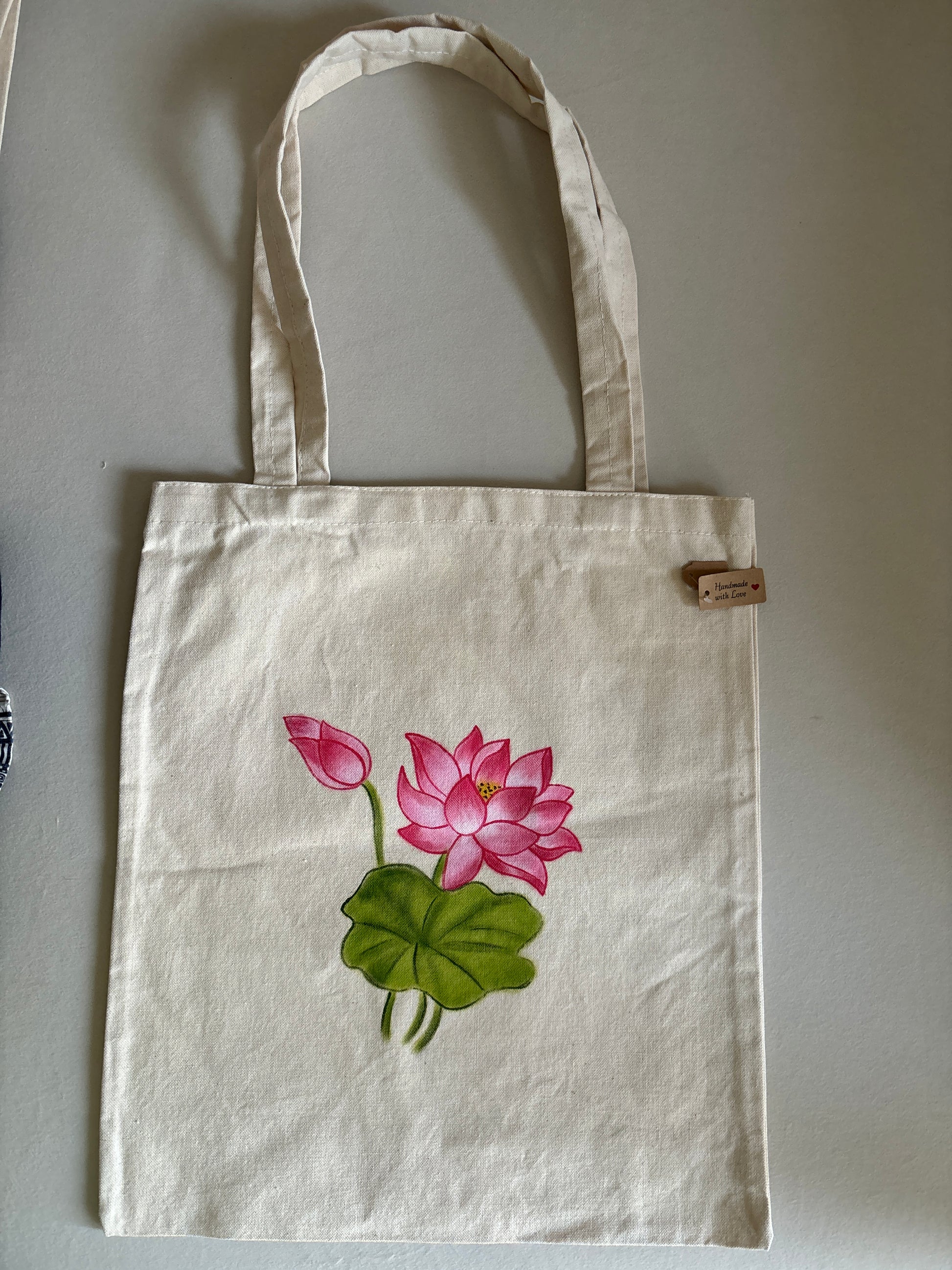 Lotus Hand Painted Canvas Tote Bag LARGE – Neev - Main Image