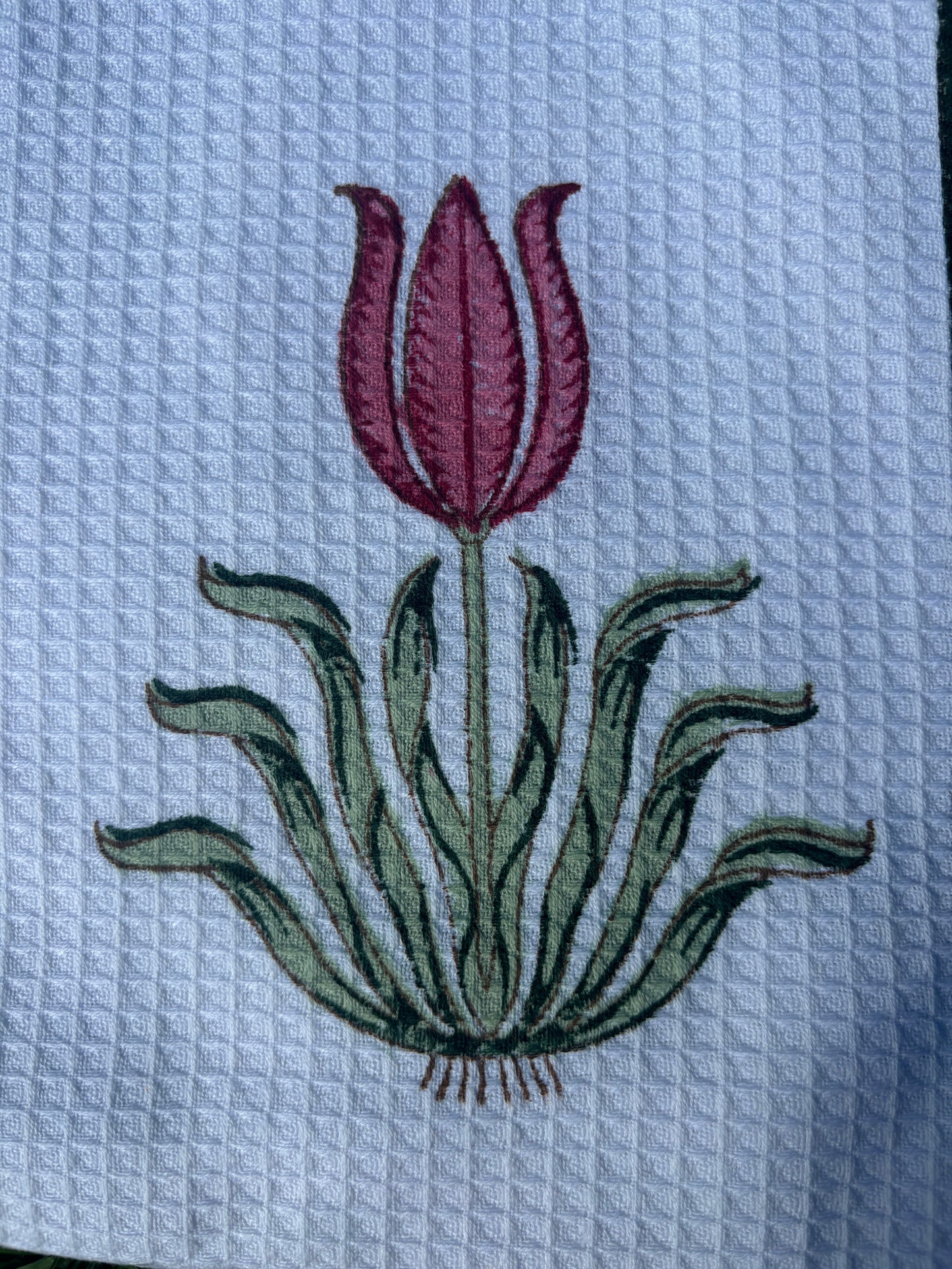 Tulip Garden Block Print Waffle Towel