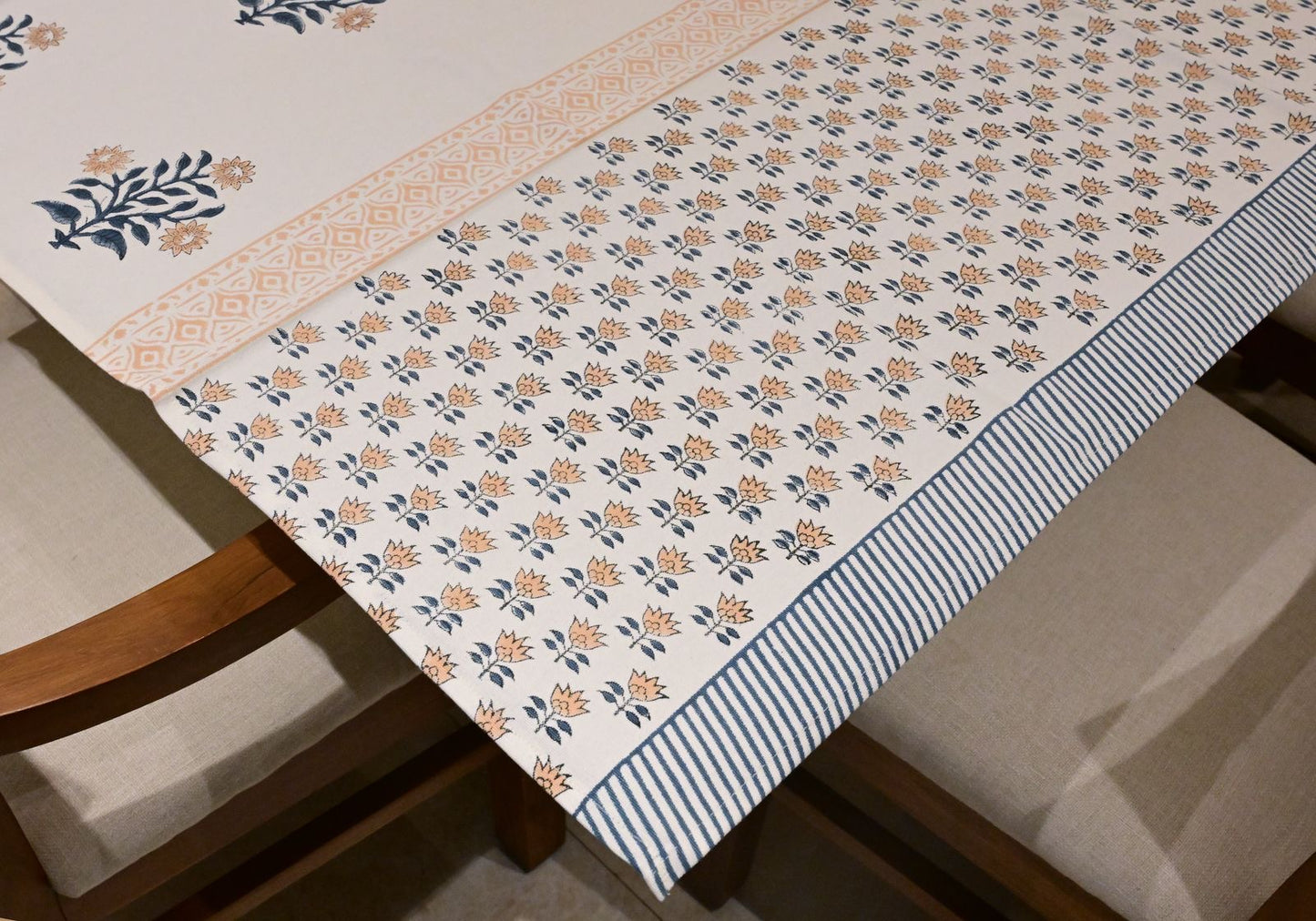 Peach Bloom Block Print Tablecloth