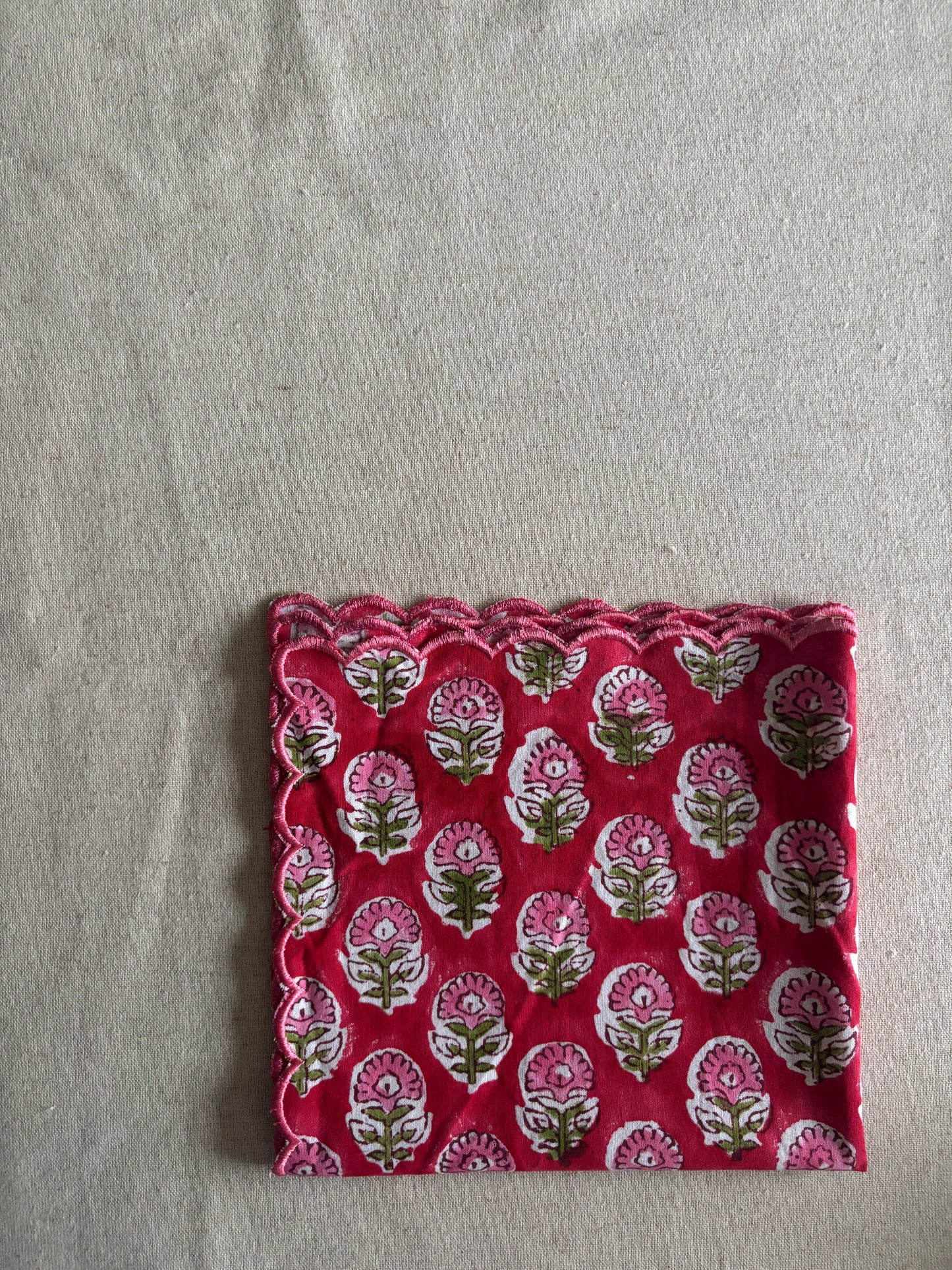 Crimson Bloom Block Printed Table Napkins - Set of 2